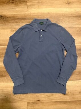 Vintage J Crew Polo Shirt Mens Medium Blue Long Sleeve Knit Cotton Oarsman